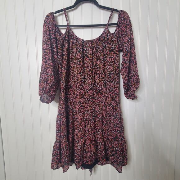 PAIGE Carmine Woodstock Floral Silk Dress Women's Size Small Cold Shoulder Mini - Picture 3 of 8